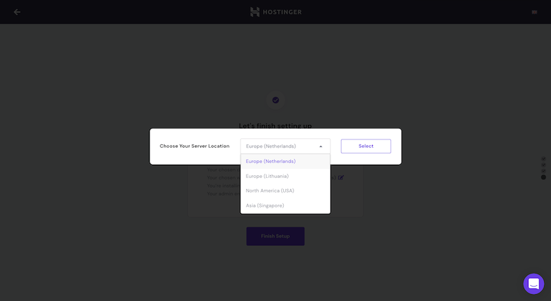 Elegir la ubicación del servidor hostinger