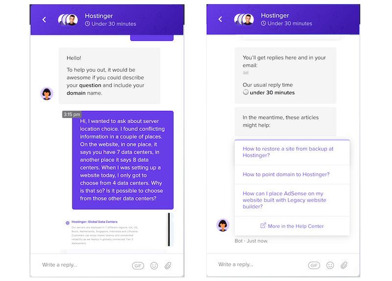 Formulario de chat en vivo de Hostinger