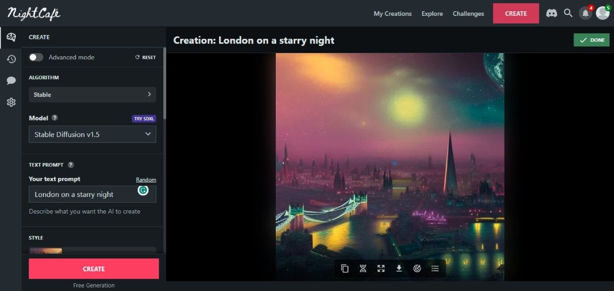 Una imagen AI generada usando Nightcafe