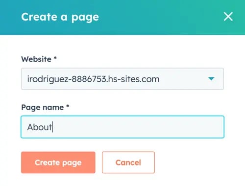 mejor constructor de sitios web gratis: crear una nueva página en HubSpot