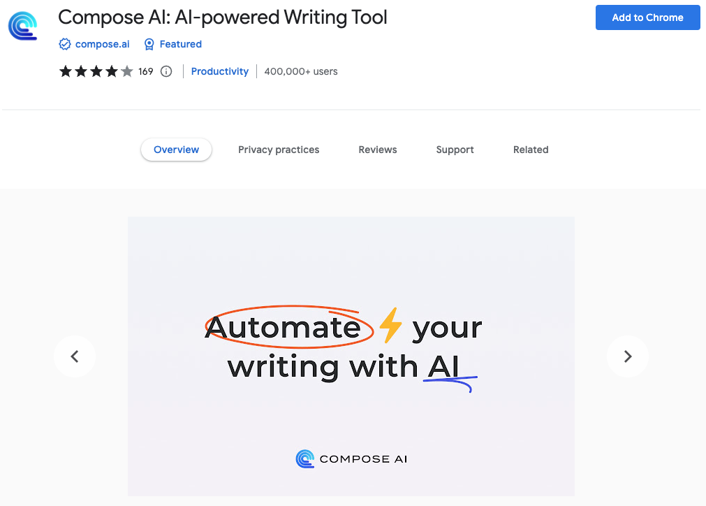 Las mejores extensiones de AI para Chrome: Componer AI