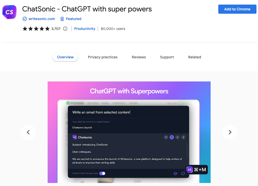 Las mejores extensiones de Chrome para la productividad: Chatsonic