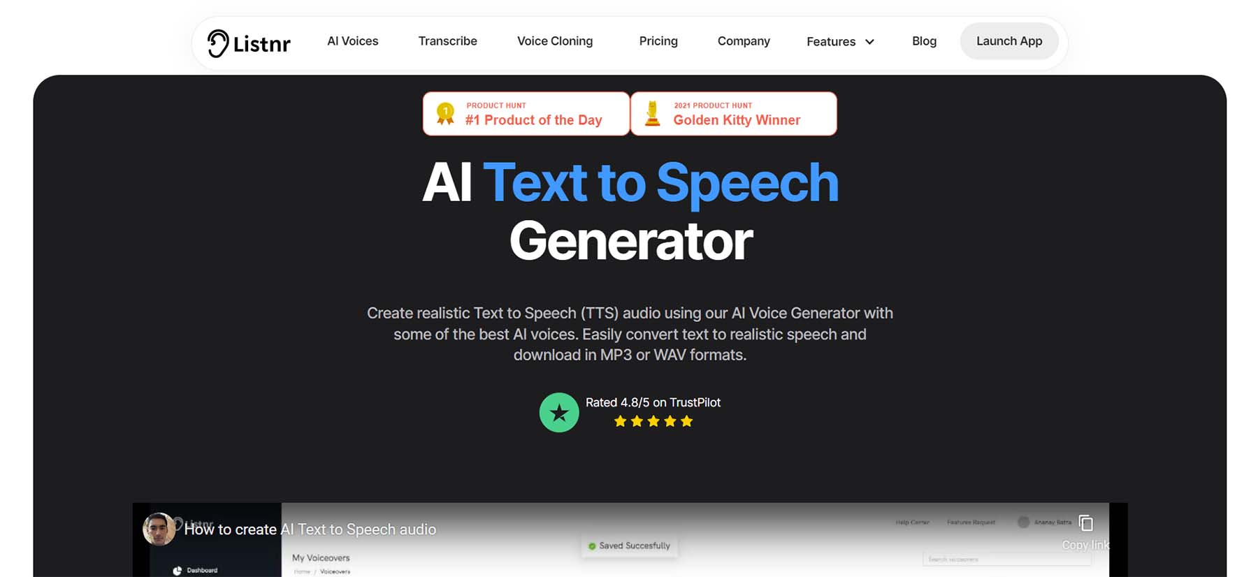 Listnr AI, Una herramienta AI de texto a voz