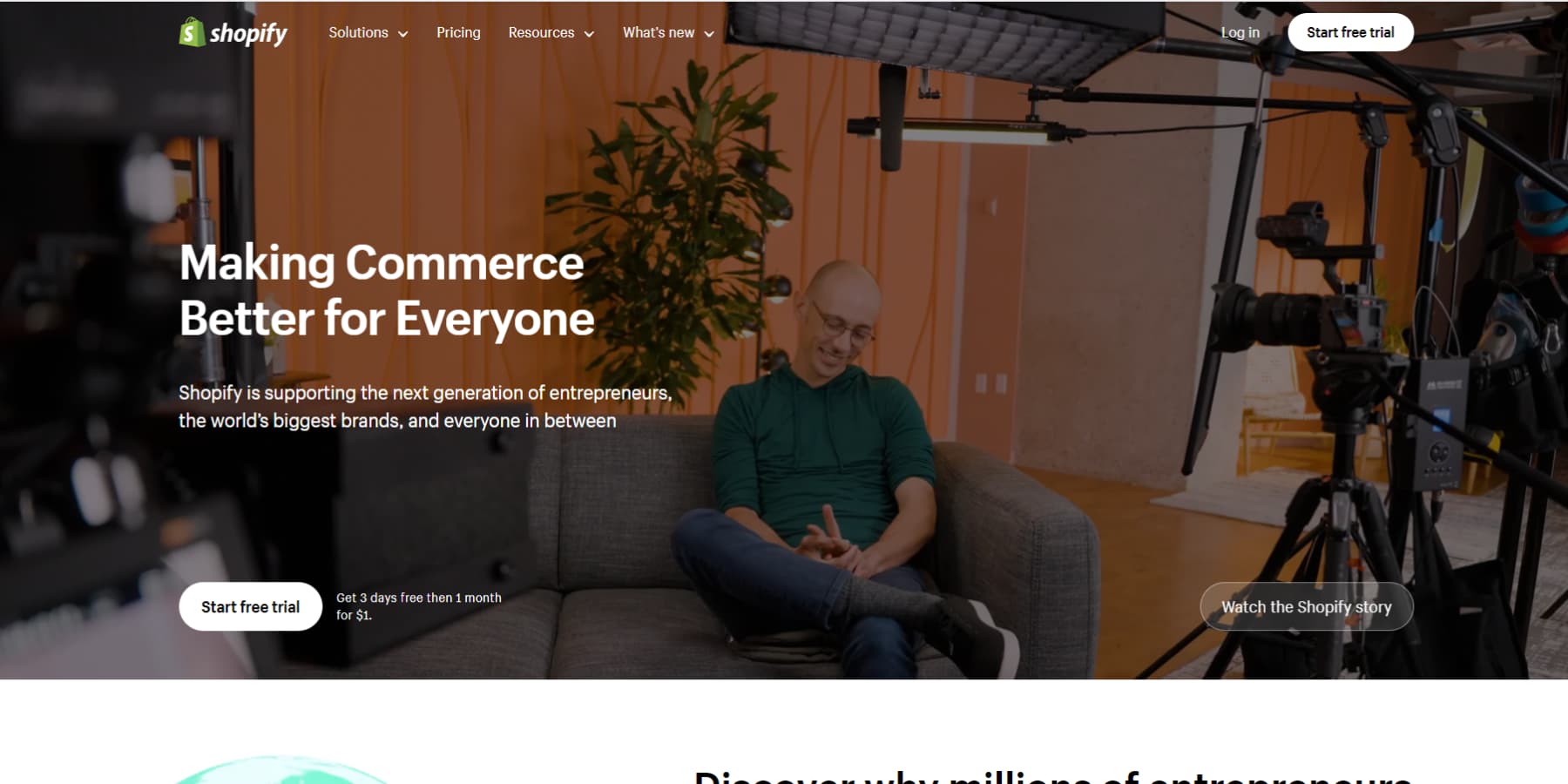 Una captura de pantalla de la página de inicio de Shopify
