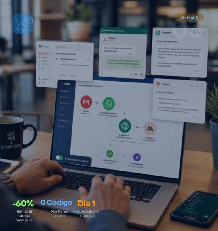 Flujo de automatización con Make.com implementado por Luis Salamanca para negocios locales en Colombia